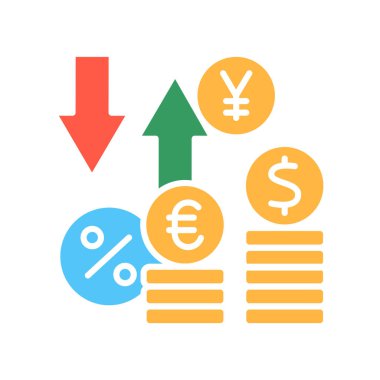 Dijital ve yazdırma projeleri için devalüasyon renk düz simgesi. Uygulamalar ve web siteleri için en az temiz simgeler. UI UX ve markalaşma için modern basit simgeler