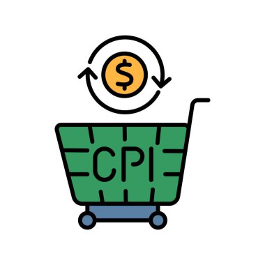 Dijital ve yazdırma projeleri için Tüketici Fiyat İndeksi renk düz simgesi. Uygulamalar ve web siteleri için en az temiz simgeler. UI UX ve markalaşma için modern basit simgeler