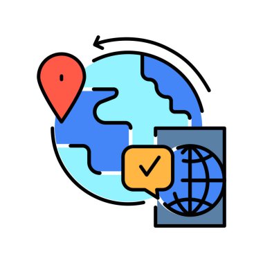 Dijital ve yazdırma projeleri için yasal göç rengi düz simgesi. Uygulamalar ve web siteleri için en az temiz simgeler. UI UX ve markalaşma için modern basit simgeler
