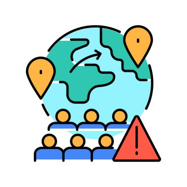 Dijital ve yazdırma projeleri için göç krizi renk simgesi. Uygulamalar ve web siteleri için en az temiz simgeler. UI UX ve markalaşma için modern basit simgeler