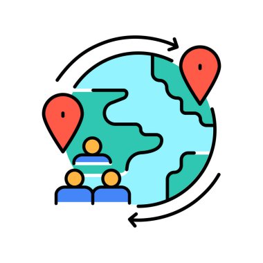 Dijital ve yazdırma projeleri için göç rengi düz simgesi. Uygulamalar ve web siteleri için en az temiz simgeler. UI UX ve markalaşma için modern basit simgeler