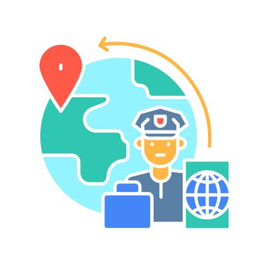 dijital ve yazdırma projeleri için göç politikası renk düz simgesi. Uygulamalar ve web siteleri için en az temiz simgeler. UI UX ve markalaşma için modern basit simgeler