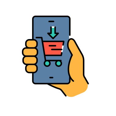 Dijital ve yazdırma projeleri için e-ticaret renk düz simgesi. Uygulamalar ve web siteleri için en az temiz simgeler. UI UX ve markalaşma için modern basit simgeler