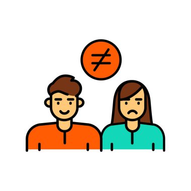 Dijital ve yazdırma projeleri için cinsiyet eşitsizliği renk çizgisi simgesi. Uygulamalar ve web siteleri için en az temiz simgeler. UI UX ve markalaşma için modern basit simgeler