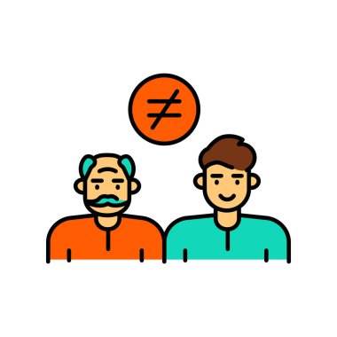 Dijital ve yazdırma projeleri için nesiller arası eşitsizlik renk çizgisi simgesi. Uygulamalar ve web siteleri için en az temiz simgeler. UI UX ve markalaşma için modern basit simgeler