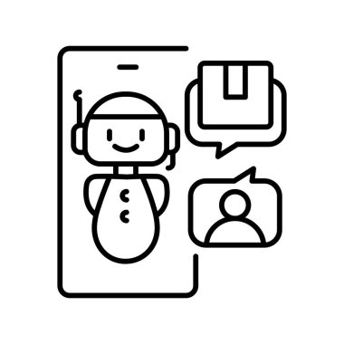Yapay zeka sohbet robotları dijital ve yazdırma projeleri için siyah çizgi simgesi. Uygulamalar ve web siteleri için en az temiz simgeler. UI UX ve markalaşma için modern basit simgeler