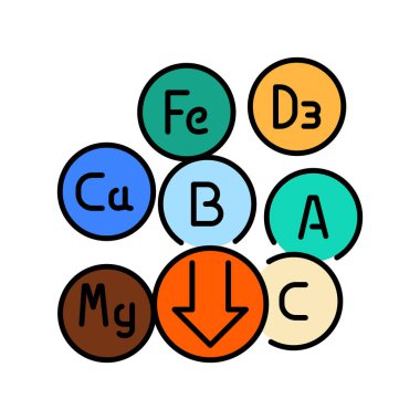 Dijital ve yazdırma projeleri için vitamin eksikliği renk çizgisi simgesi. Uygulamalar ve web siteleri için en az temiz simgeler. UI UX ve markalaşma için modern basit simgeler