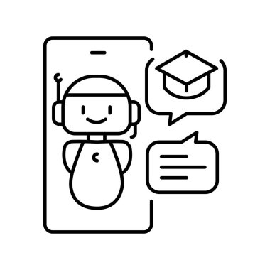 Dijital ve yazdırma projeleri için siyah çizgi simgesi öğrenen etkileşimli sohbet robotları. Uygulamalar ve web siteleri için en az temiz simgeler. UI UX ve markalaşma için modern basit simgeler