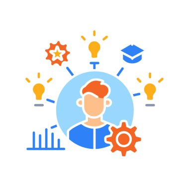 Dijital ve yazdırma projeleri için öğrenci bilgi seviyesi renk düz simgesi. Uygulamalar ve web siteleri için en az temiz simgeler. UI UX ve markalaşma için modern basit simgeler