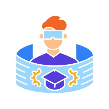 Dijital ve yazdırma projeleri için VR AR eğitim rengi düz simgesini kullan. Uygulamalar ve web siteleri için en az temiz simgeler. UI UX ve markalaşma için modern basit simgeler