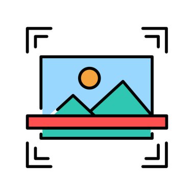 Dijital ve yazdırma projeleri için Resim Tanıma renk düz simgesi. Uygulamalar ve web siteleri için en az temiz simgeler. UI UX ve markalaşma için modern basit simgeler
