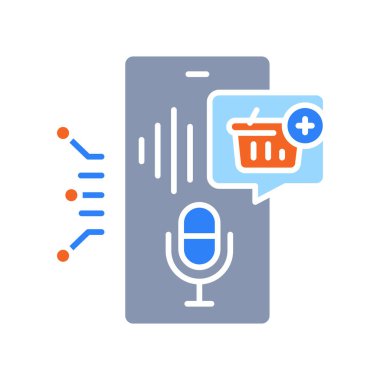 Dijital ve yazdırma projeleri için ses alışverişi asistanı renk düz simgesi. Uygulamalar ve web siteleri için en az temiz simgeler. UI UX ve markalaşma için modern basit simgeler