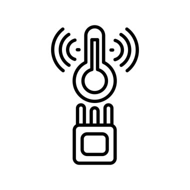 Dijital ve yazdırma projeleri için sıcaklık sensörü siyah çizgi simgesi. Uygulamalar ve web siteleri için en az temiz simgeler. UI UX ve markalaşma için modern basit simgeler