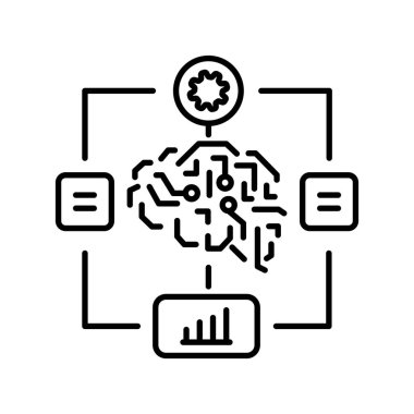 Dijital ve yazdırma projeleri için algoritma optimizasyonu siyah çizgi simgesi. Uygulamalar ve web siteleri için en az temiz simgeler. UI UX ve markalaşma için modern basit simgeler