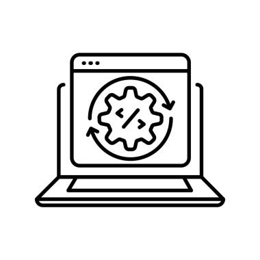 Dijital ve yazdırma projeleri için kod optimizasyonu siyah çizgi simgesi. Uygulamalar ve web siteleri için en az temiz simgeler. UI UX ve markalaşma için modern basit simgeler