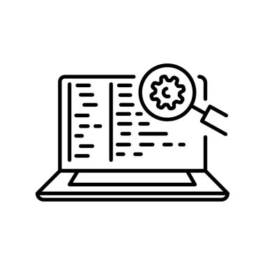 Dijital ve yazdırma projeleri için kodlama analiz araçları siyah çizgi simgesi. Uygulamalar ve web siteleri için en az temiz simgeler. UI UX ve markalaşma için modern basit simgeler