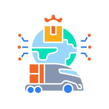 Dijital ve yazdırma projeleri için tedarik zinciri verimliliği renk düz simgesi. Uygulamalar ve web siteleri için en az temiz simgeler. UI UX ve markalaşma için modern basit simgeler