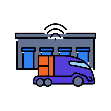 Dijital ve yazdırma projeleri için akıllı lojistik merkez renk düz simgesi. Uygulamalar ve web siteleri için en az temiz simgeler. UI UX ve markalaşma için modern basit simgeler
