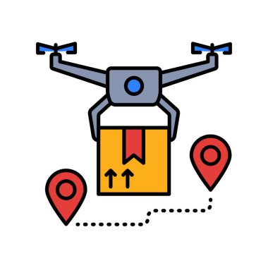 İHA tabanlı dağıtım sistemleri dijital ve yazdırma projeleri için düz renkli simge. Uygulamalar ve web siteleri için en az temiz simgeler. UI UX ve markalaşma için modern basit simgeler
