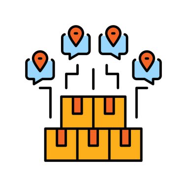 Dijital ve yazdırma projeleri için dağıtım hizmetleri renk çizgisi simgesi için yol optimizasyonu. Uygulamalar ve web siteleri için en az temiz simgeler. UI UX ve markalaşma için modern basit simgeler