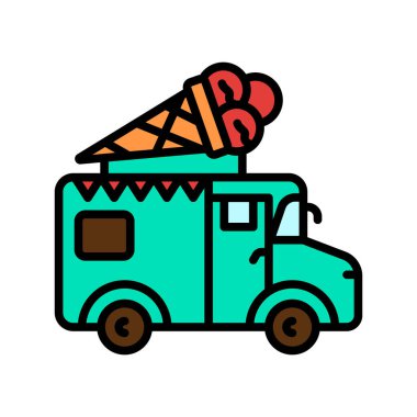 Dijital ve baskı projeleri için dondurma kamyonu renk çizgisi simgesi. Uygulamalar ve web siteleri için en az temiz simgeler. UI UX ve markalaşma için modern basit simgeler