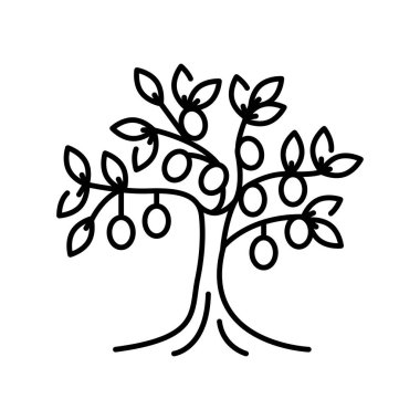 Zeytin ağacı siyah çizgi ikonu. Vektör izole eleman. Düzenlenebilir vuruş.