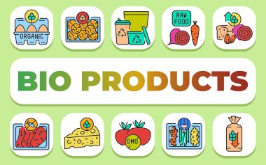 Biyolojik ürünler metin konsepti. Shablon sunum ve bilgi grafikleri için. Uygulamalar ve Web siteleri için Asgari Temiz Simgeler.