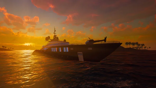 Super Yacht Luxe Vakantie Uiterst Gedetailleerde Realistische Illustratie Met Hoge Rechtenvrije Stockafbeeldingen