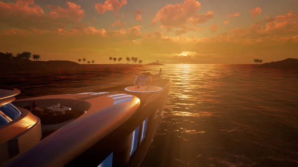 Super Yacht Luxe Vakantie Uiterst Gedetailleerde Realistische Illustratie Met Hoge Stockfoto