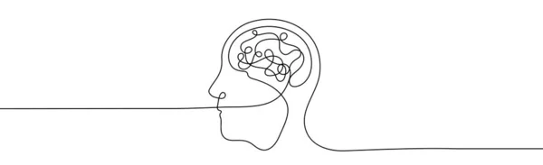 Illustration Une Ligne Tête Homme Avec Cerveau Continuelle Anomalies Vectorielles — Image vectorielle