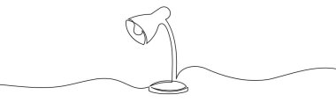 Sürekli bir çizgi çizme. Lamba masanın üzerinde. Vektör çizim.