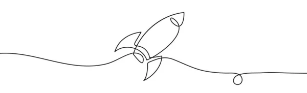 Rocket One Line Vector Illustration Continuous Simple Retro Spacecraft Single — Stock Vector