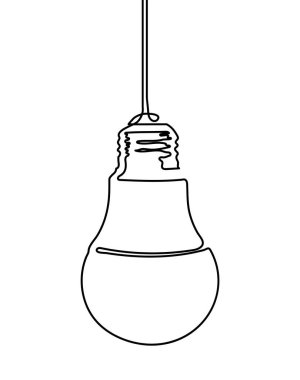Light bulb hanging from above. Continuous one line drawing of electric light bulb. Concept of idea emergence. Vector illustration.