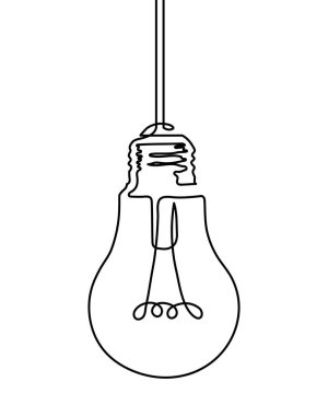 Light bulb hanging from above. Continuous one line drawing of electric light bulb. Concept of idea emergence. Vector illustration.