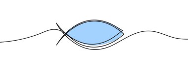 Christian fish symbol. Jesus fish icon religious sign. One continuous line illustratuion. Vector Illustration.
