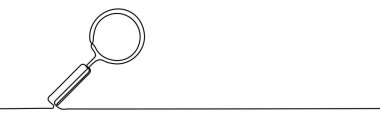 Magnifier on white background. One continuous line art drawing of magnifier. Magnifier in linear design.