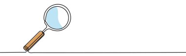 Magnifier on white background. One continuous line art drawing of magnifier. Magnifier in linear design.
