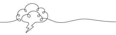 Single continuous line art rainy stormy cloud. One line sketch outline, vector illustration drawing