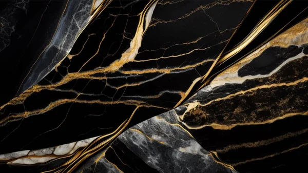 Luxury Black Gold Marble Texture Background Vector Panoramic Marbling Texture — Archivo Imágenes Vectoriales