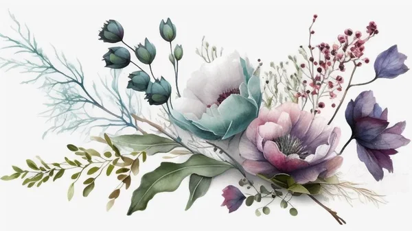 Flores Acuarela Ilustración Vectorial Sobre Fondo Blanco — Archivo Imágenes Vectoriales
