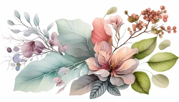 水彩画の花 白い背景のベクトルイラスト — ストックベクタ