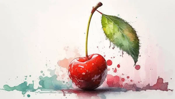 Cherry Ręcznie Rysowane Akwarela Białym Tle Ilustracja Wektora — Wektor stockowy