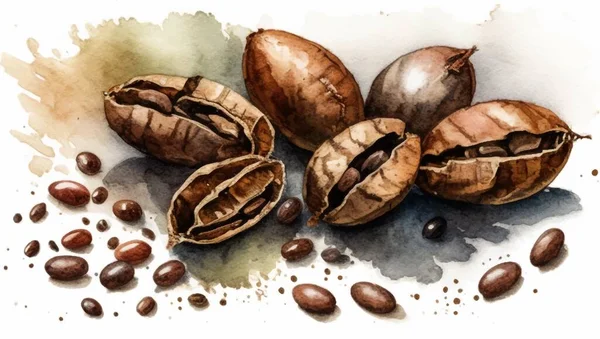 コーヒー豆の水彩 白い背景のベクトルイラスト — ストックベクタ