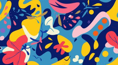 Matisse sanat arka plan vektörü. Yapraklar ve dallarla soyut el çizimi desen tasarımı. Kumaş, baskı, kapak, pankart, duvar kağıdı için basit çağdaş biçim resimli tasarım.