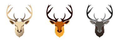 Geyik simgesi, beyaz arkaplanda izole edilmiş logo. Vektör illüstrasyonu.