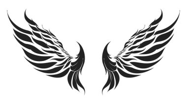 Melek kanatları, kuş kanatları, çizgi film el çizimleri, vektör çizimleri. Logo, simge.