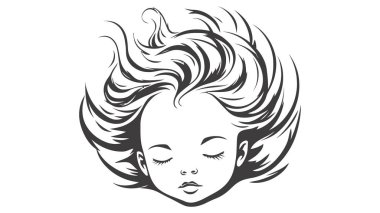 Uyuyan bebek silueti, stilize çizgi logosu. Şirin basit vektör illüstrasyonu.