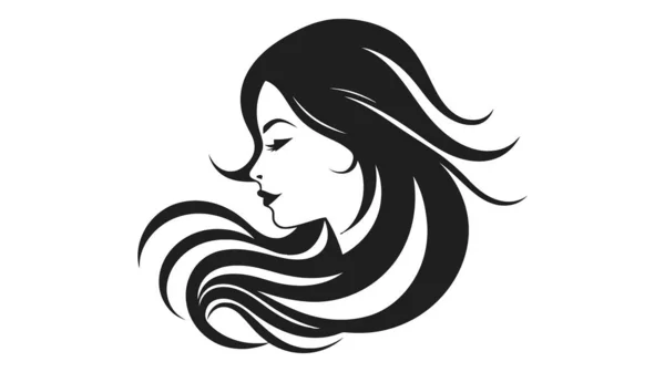 Bela Silhueta Menina Mulher Logotipo Salão Ilustração Vetorial Sobre Fundo — Vetor de Stock