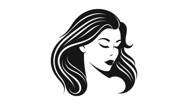 Beautiful Silhouette Girl Woman Salon Logo Vector Illustration White Background — Stock Vector