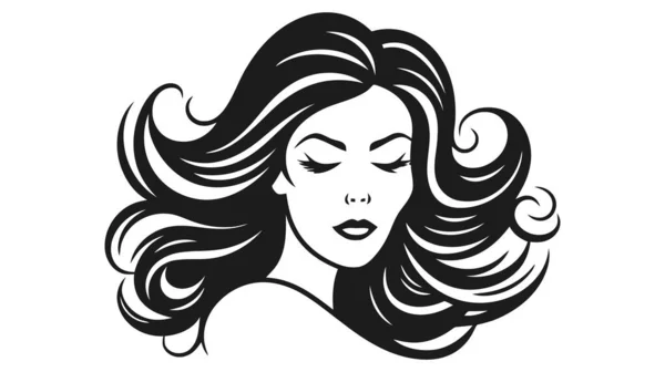 Beautiful Silhouette Girl Woman Salon Logo Vector Illustration White Background — Stock Vector